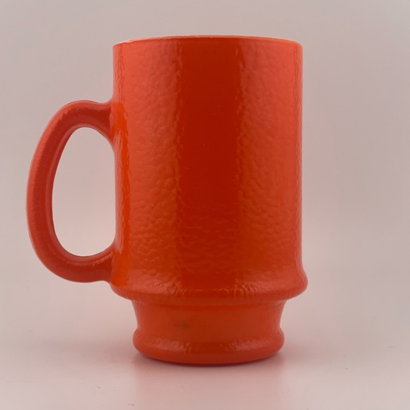 Vintage, Tall, Textured Milk Glass, Coffee Mug, Mottled Orange by Hazel Atlas - Picture 2 of 8